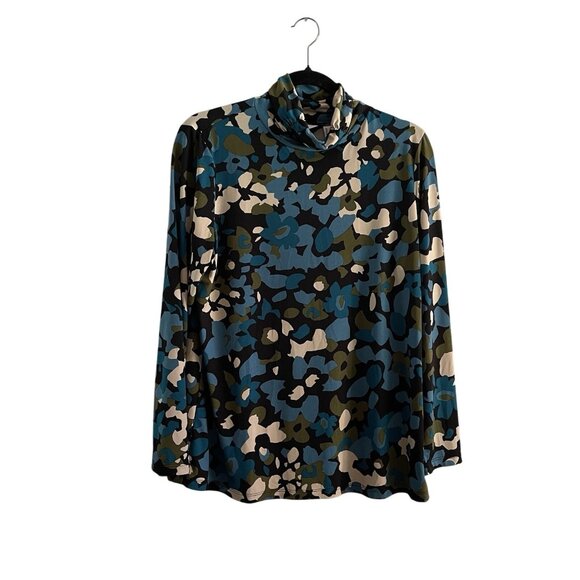 Susan Graver Women M Abstract Floral Liquid Knit Long Sleeve Turtleneck Top - Picture 1 of 10